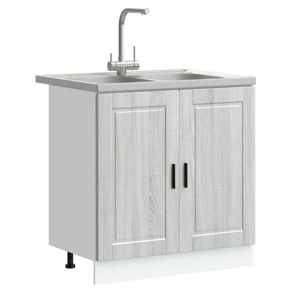 vidaXL Mobiletto per lavabo Porto 2 pcs Grigio Legno multistrato
