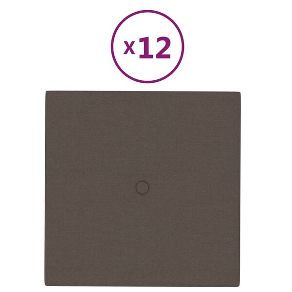 vidaXL Pannelli Murali 12 pz Tortora 30x30 cm in Tessuto 1,08 m&sup2;