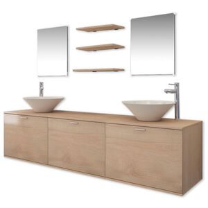 vidaXL Set Mobili da Bagno 10 pz con Lavabo e Rubinetto Beige
