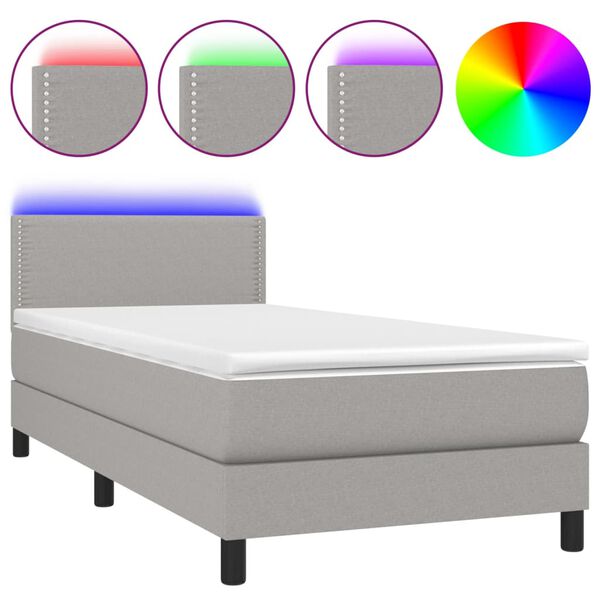 vidaXL Letto a Molle Materasso e LED Grigio Chiaro 100x200 cm Tessuto