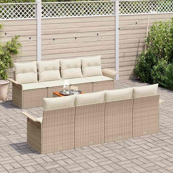 vidaXL Set Divano da Giardino 9 pcs Beige e Crema polyrattan