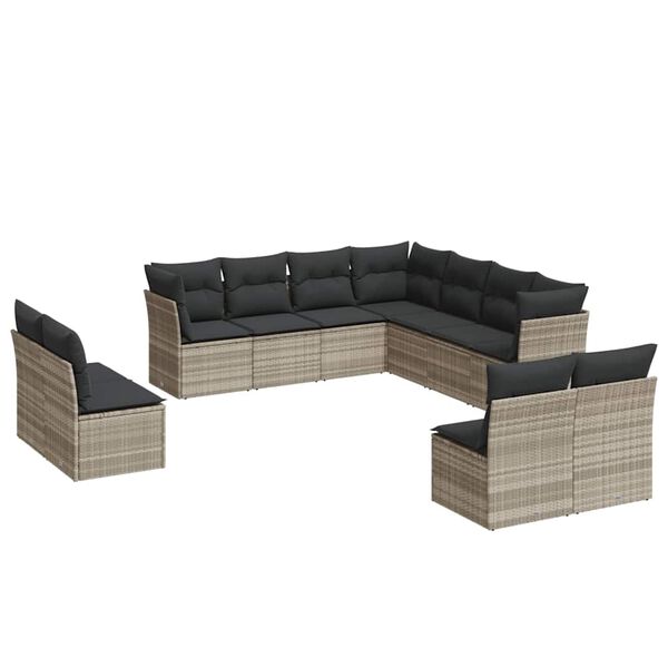 vidaXL Set Divani da Giardino 11 pz con Cuscini in Polyrattan Grigio