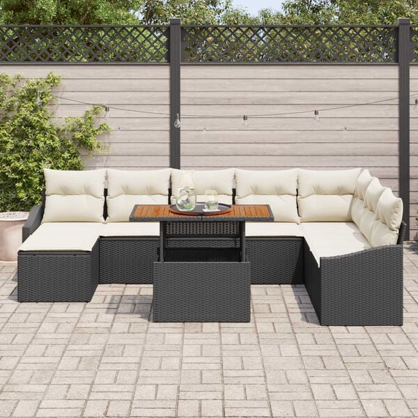vidaXL Set Divano da Giardino con archiviazione 9 pcs Nero Poly Rattan