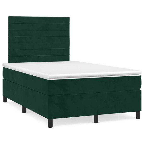 vidaXL Letto a Molle con Materasso e LED Verde Scuro 120x190cm Velluto