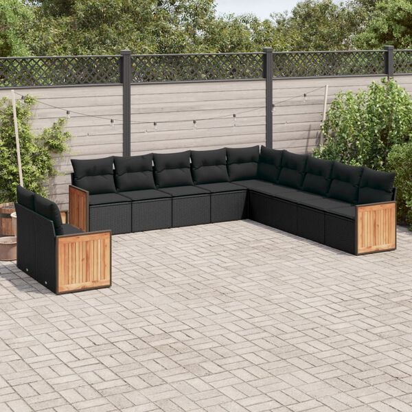 vidaXL Set Divani da Giardino 11 pz con Cuscini in Polyrattan Nero
