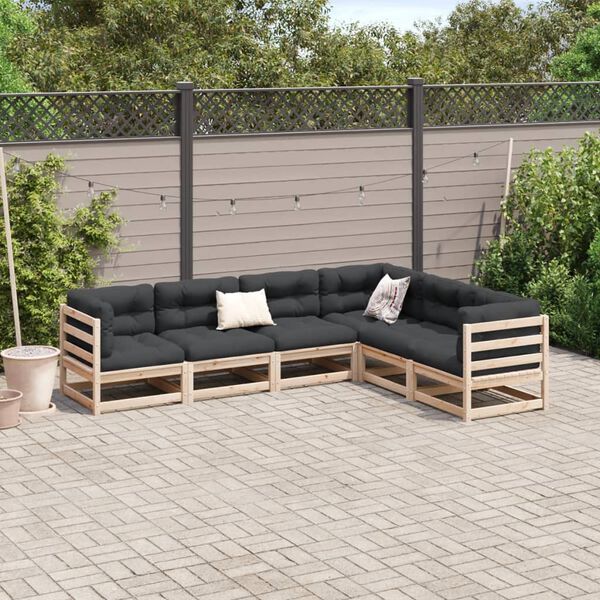 vidaXL Set Divani Giardino 6 pz con Cuscini in Legno Massello di Pino