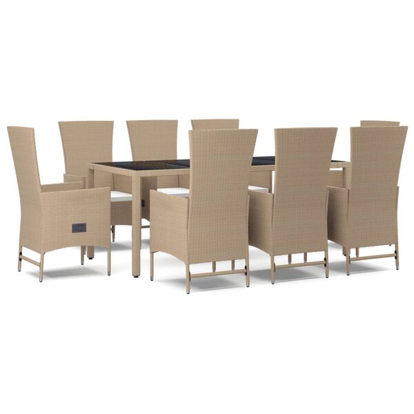 vidaXL Set da Pranzo da Giardino 9 pz con Cuscini Beige in Polyrattan