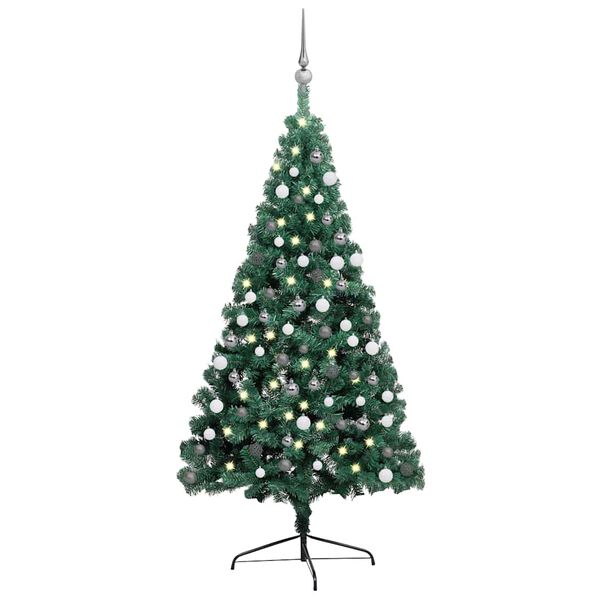 vidaXL Albero di Natale a Met&agrave; Preilluminato con Palline Verde 210 cm