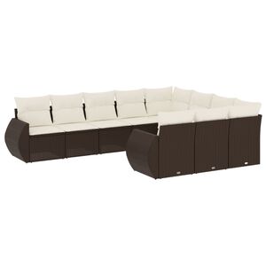 vidaXL Set Divani da Giardino 10pz con Cuscini in Polyrattan Marrone