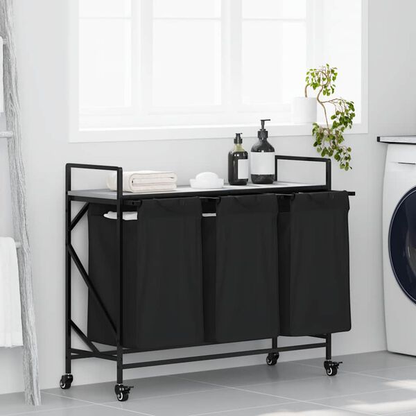 vidaXL Cesto Portabiancheria 3 Scomparti con Ruote Grigio Sonoma