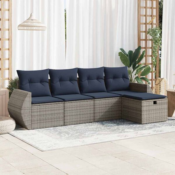 vidaXL Set Divano da Giardino 5 pz con Cuscini Grigio in Polyrattan