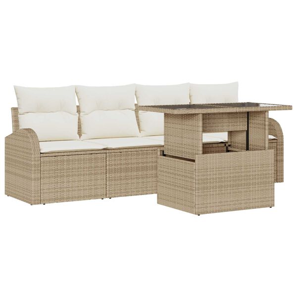 vidaXL Set Divano da Giardino con cuscino 5 pcs Beige Poly Rattan
