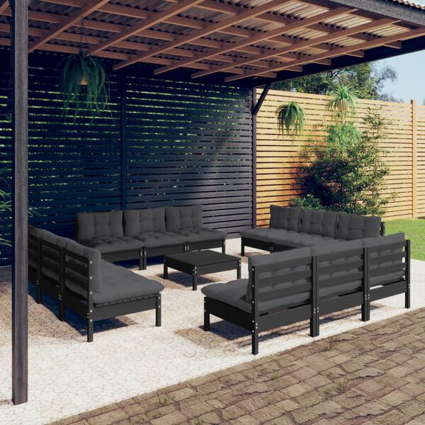 vidaXL Set Divani da Giardino 13 pz con Cuscini Antracite Legno di Pino