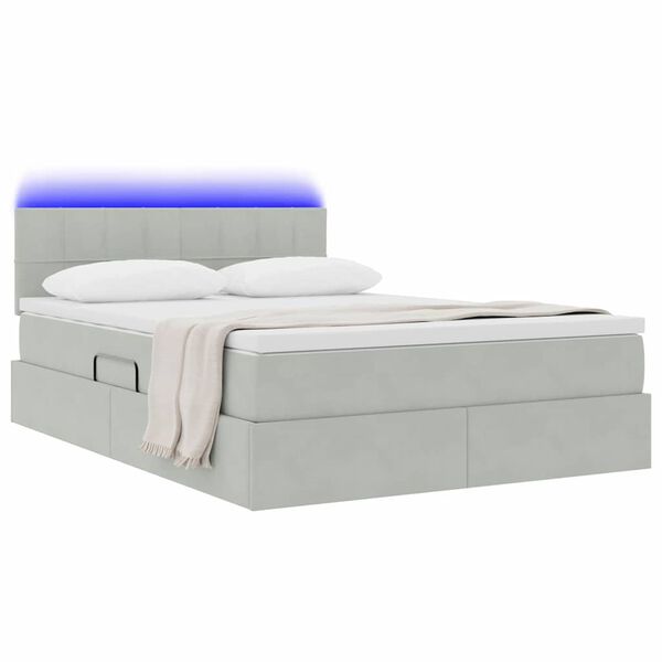 vidaXL Letto con contenitore e LED Grigio chiaro 140 x 190 cm Velluto