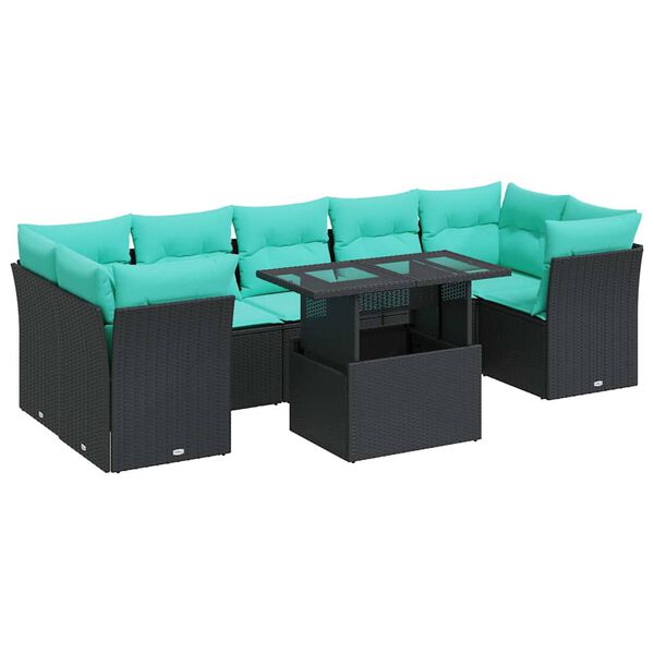 vidaXL Set Divani da Giardino con Cuscini 8 pz Nero Polyrattan Acacia