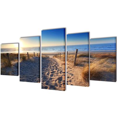 5 pz Set Stampa su Tela da Muro Spiaggia di Sabbia 200 x 100 cm