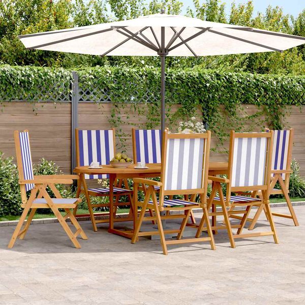 vidaXL Set Pranzo Giardino 7pz Blu e Bianco Tessuto e Legno Massello