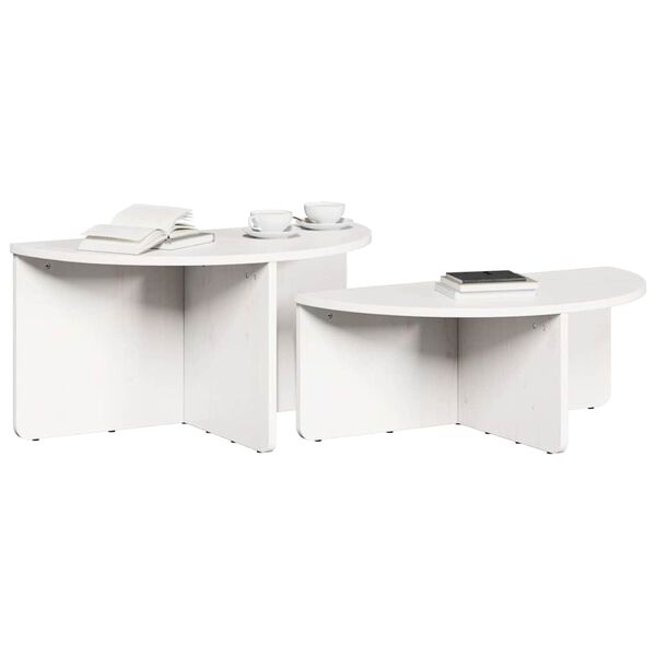 vidaXL Tavolino da salotto 2 pcs Bianco Legno di pino massello