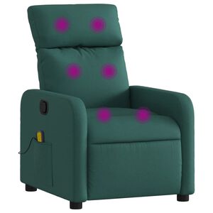 vidaXL Poltrona Massaggiante Reclinabile Verde Scuro in Tessuto