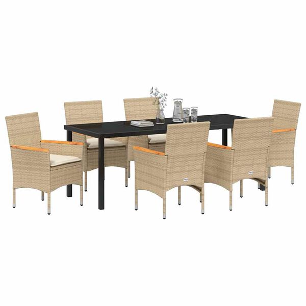vidaXL Set da Pranzo per Giardino con cuscino 7 pcs Beige polyrattan