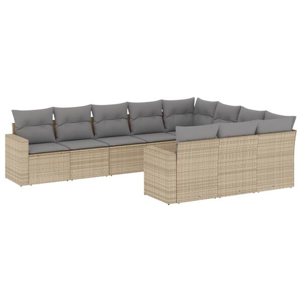 vidaXL Set Divano da Giardino 10 pz con Cuscini Beige in Polyrattan