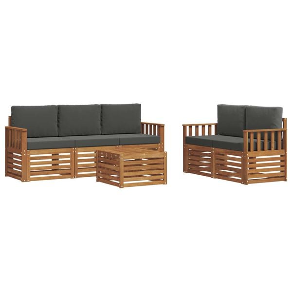 vidaXL Set divani 6 pcs Naturale e Antracite Legno di Acacia Massello