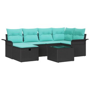 vidaXL Set Divano da Giardino 7 pcs Nero e Turchese polyrattan