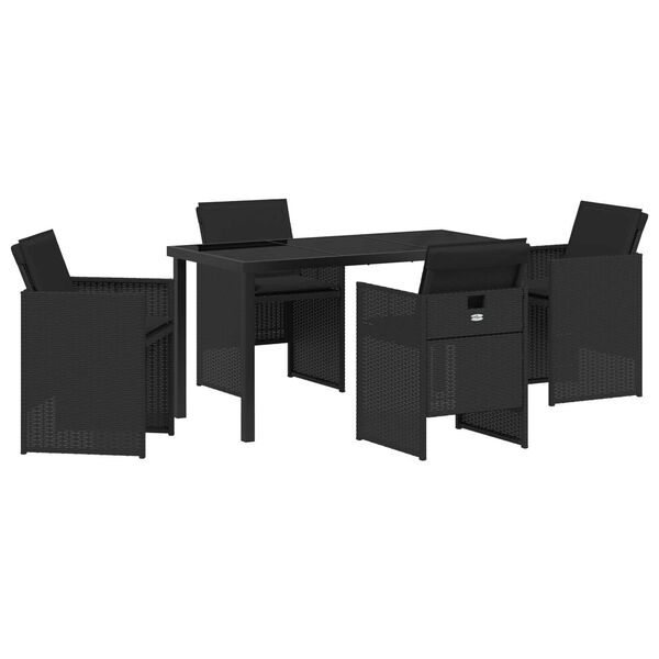 vidaXL Set da Pranzo per Giardino con cuscino 5 pcs Nero polyrattan