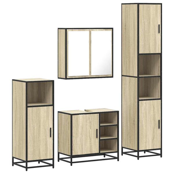 vidaXL Set Mobili da Bagno 4 pz Rovere Sonoma in Legno Multistrato