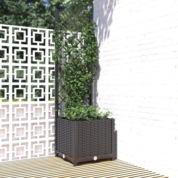 vidaXL Fioriera da giardino con traliccio nera 40x40x136 cm PP