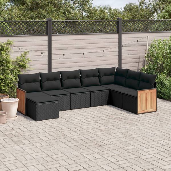 vidaXL Set Divani da Giardino con Cuscini 8 pz Nero in Polyrattan