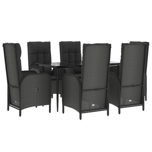 vidaXL Set da Pranzo da Giardino 7 pz Nero con Cuscini in Polyrattan