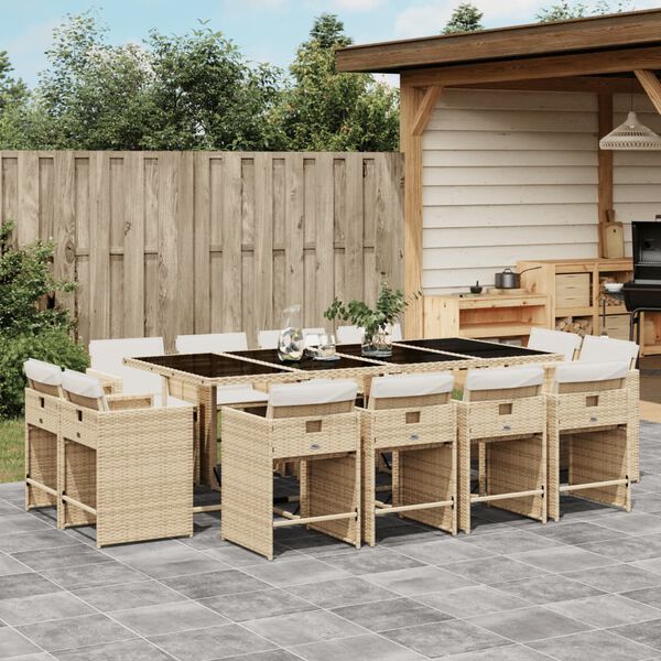 vidaXL Set da Pranzo da Giardino 13 pz con Cuscini Beige in Polyrattan