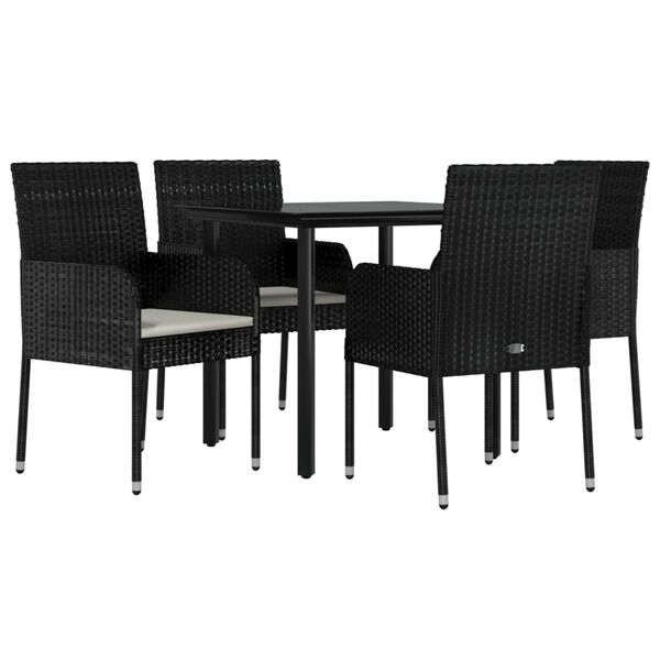 vidaXL Set da Pranzo da Giardino 5 pz Nero con Cuscini in Polyrattan