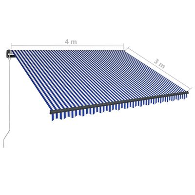 vidaXL Tenda da Sole Retrattile Manuale e LED 400x300cm Blu e Bianco