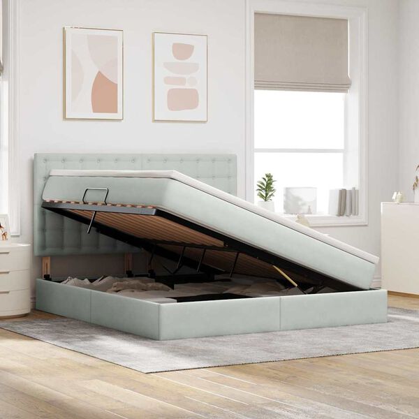 vidaXL Letto con contenitore e LED Grigio chiaro 160 x 200 cm Velluto