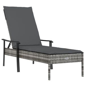 vidaXL Lettino Prendisole con Cuscino Grigio in Polyrattan