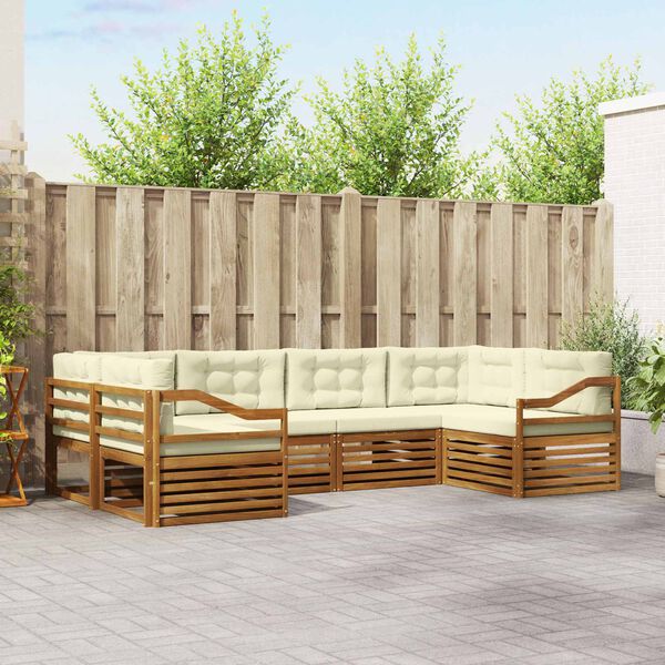 vidaXL Set divani 6 pcs Naturale e Crema Legno di Acacia Massello