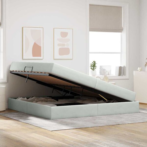 vidaXL Letto con contenitore e materasso Grigio chiaro 200 x 200 cm