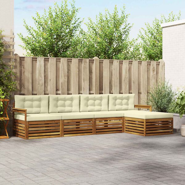 vidaXL Set di divani da esterno con cuscino 5 pcs Naturale e Crema