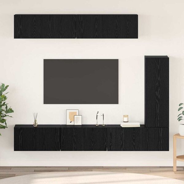 vidaXL Set mobile TV 6 pcs Rovere Nero Legno multistrato