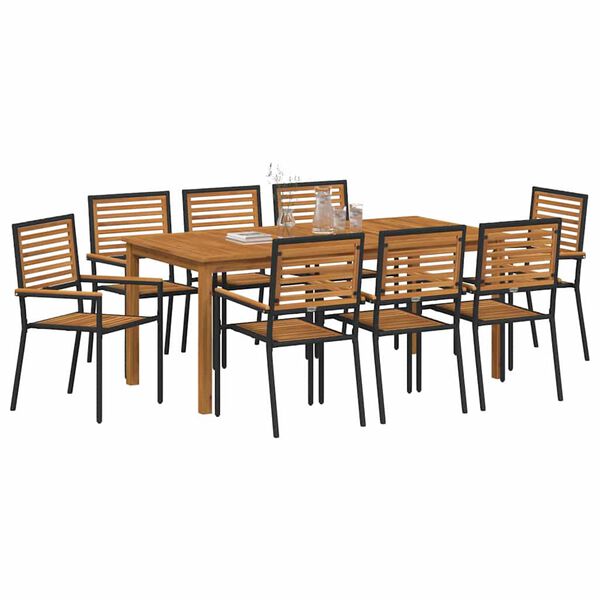 vidaXL Set da Pranzo per Giardino 9 pcs Nero Poly Rattan