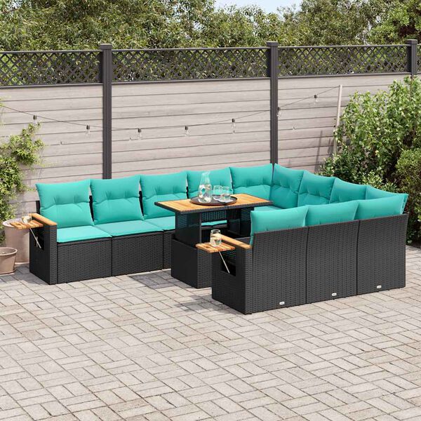 vidaXL Set Divani da Giardino 11 pz con Cuscini Polyrattan Acacia Nero