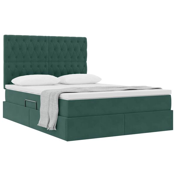 vidaXL Letto con contenitore e materasso Verde Scuro 140 x 190 cm