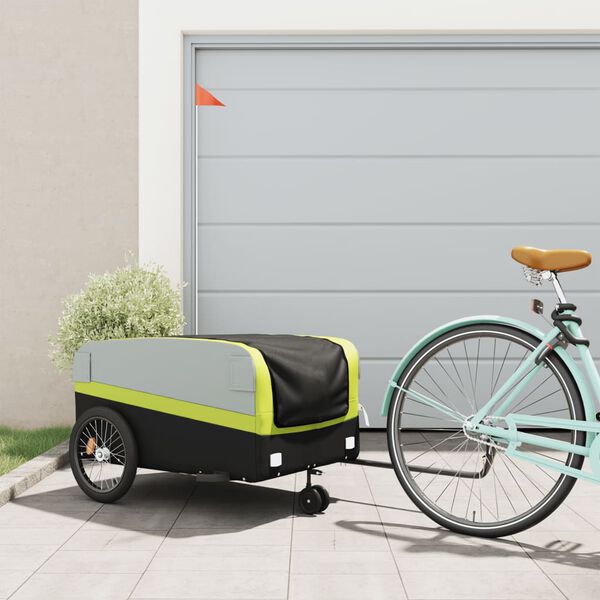 vidaXL Rimorchio da Bici Nero e Verde 45 kg in Ferro