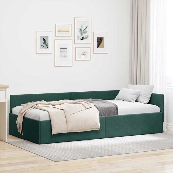 vidaXL Cornice del letto ad angolo Verde Scuro 90 cm x 200 cm Velluto