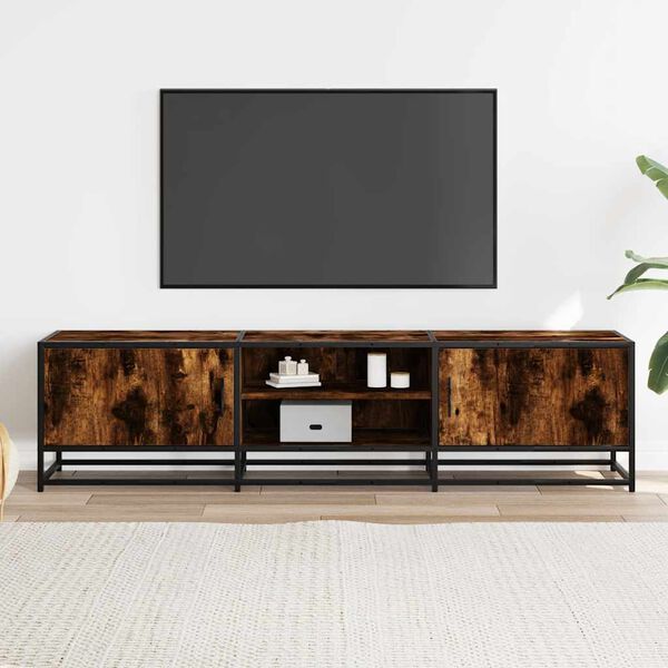 vidaXL Mobile TV Rovere Fumo 160x35x41 cm Legno Multistrato e Metallo