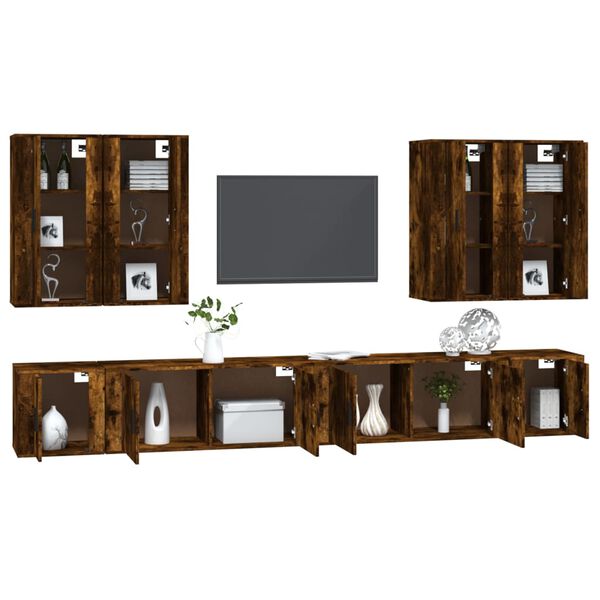 vidaXL Set Mobili Porta TV 8 pz Rovere Fumo in Legno Multistrato