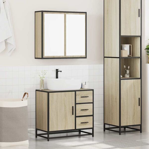 vidaXL Set Mobili da Bagno 2 pz Rovere Sonoma in Legno Multistrato