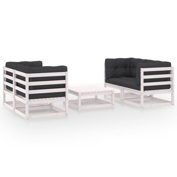 vidaXL Set Divani da Giardino 5 pz con Cuscini Legno Massello di Pino